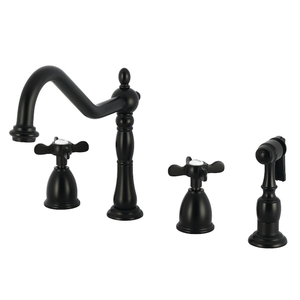 Kingston Brass Double-Handle Widespread Kitchen Faucet with Brass Sprayer, Matte Black KB1790BEXBS - main