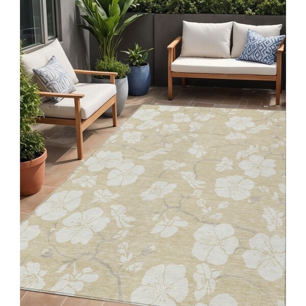 Homeroots 5' X 8' Beige And Ivory Floral Washable Indoor Outdoor Area Rug 599857 - main