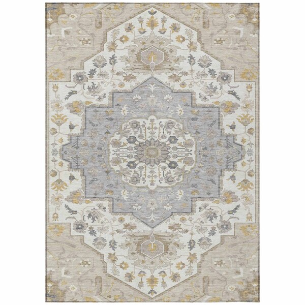 Homeroots 5' X 8' Beige Ivory And Gray Oriental Washable Indoor Outdoor Area Rug 596609 - main