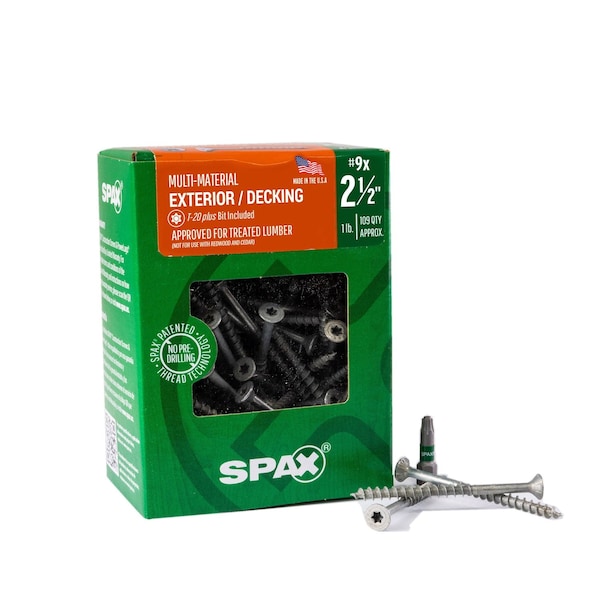 Spax #9 x 2-1/2 in Exterior Wood Deck Screws Construction Flat Head T-Star Plus, 109PK 4191670450604 - main