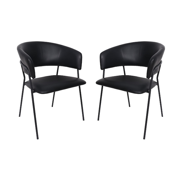 Manhattan Comfort Slate Contemporary Modern Vegan Leather Metal Armchair in Black - Set of 2 DC1531-2 - main