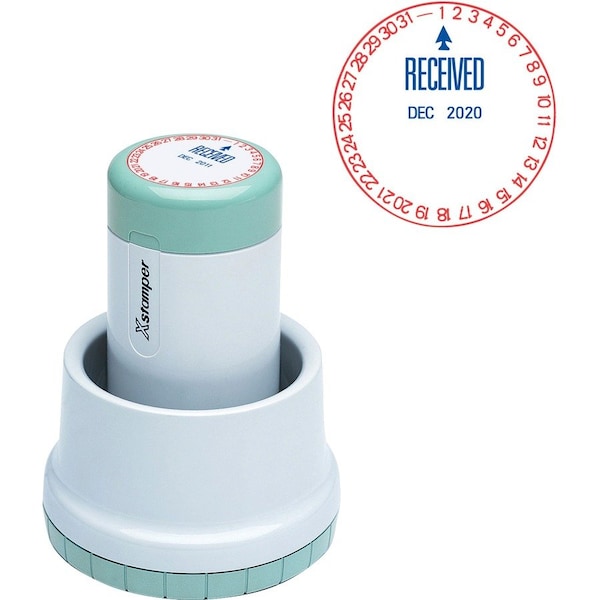 Shachihata Xstamper XpeDater Pre-Inked Rotary Date Stamp, 1-3/4" Diameter, Blue/Red 22602 - main