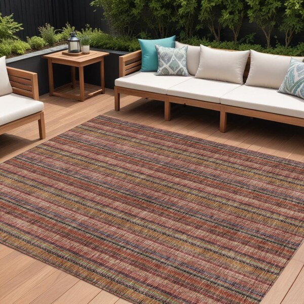 Homeroots 9' X 12' Blush Burgundy And Pink Striped Washable Indoor Outdoor Area Rug 615035 - main