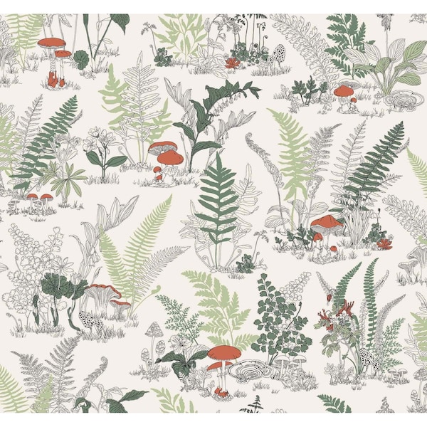 York Wallcoverings Mushroom Garden Toile Red and Green Wallpaper RT7891 - main
