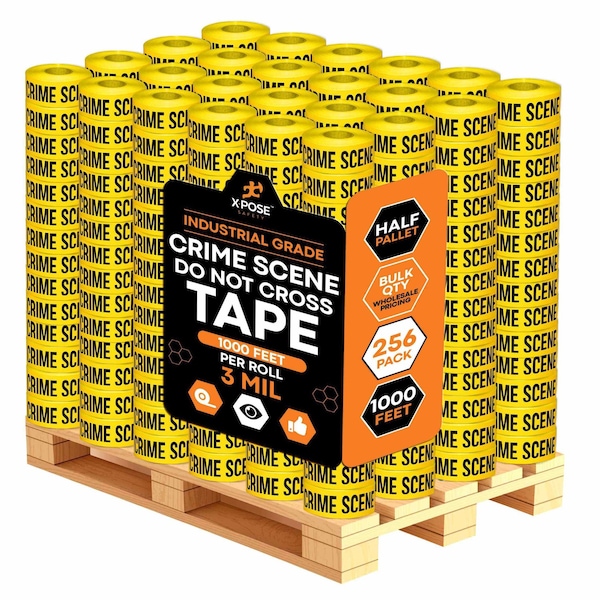 Xpose Safety Crime Scene Do Not Cross Tape Roll, 3 Mil, 3 Inch Wide x 1000 Feet, Yellow w/Black Letters, 256PK PCST-3M-HP256-X - main