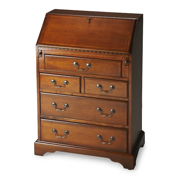 Homeroots 26" Brown Solid Wood Secretary Desk With Five Drawers 389424 - main