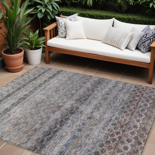 Homeroots 9' X 12' Brown Black And Brick Red Striped Washable Indoor Outdoor Area Rug 605691 - main