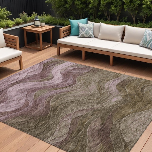 Homeroots 10' X 14' Taupe And Beige Abstract Washable Indoor Outdoor Area Rug 618189 - main