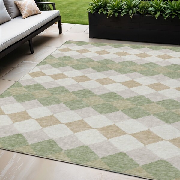 Homeroots 5' X 8' Artichoke Green Ivory And Beige Geometric Washable Indoor Outdoor Area Rug 597861 - main