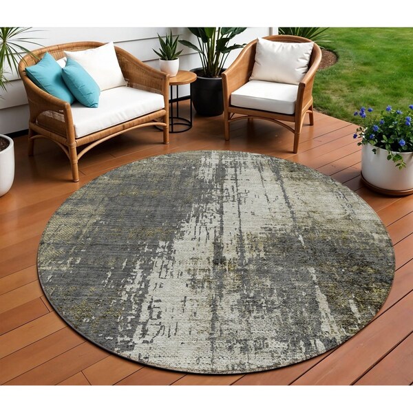 Homeroots 8' Taupe Beige And Olive Green Round Abstract Washable Indoor Outdoor Area Rug 587328 - main