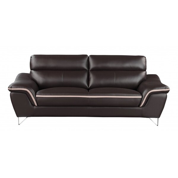 Homeroots 86" Brown Leather Sofa With Silver Legs 329487 - main
