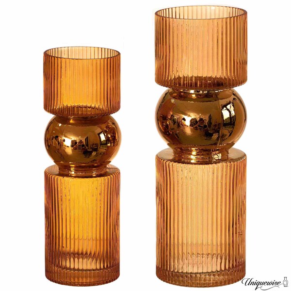 Uniquewise Set of 2 Decorative Orange Tall Glass Vase - Modern Minimalist Decor for Parties, and Special QI004735.OR.2 - main