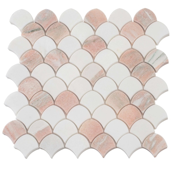 Apollo Tile Rosendal 11x11 in. Polished Thassos, Norway Rose Fish-shaped Mosaic Tile (4.2 sq ft/case) 5PK APLNOR88SC6A - main