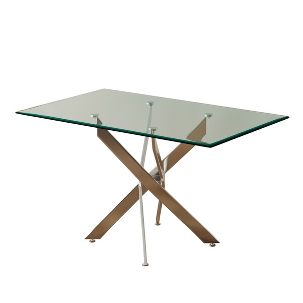Homeroots 51" Clear And Silver Glass And Metal Trestle Base Dining Table 602334 - main