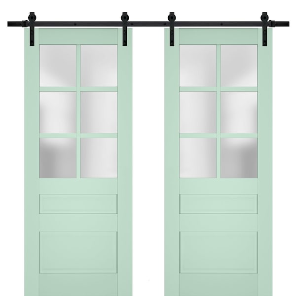 Sartodoors Sturdy Double Barn Door Solid Core Modern Interior VEREGIO7339DB-OLI-36 x 80 (2* 18x80)-Black Rail - main