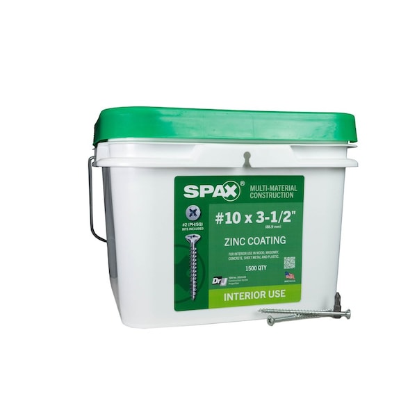 Spax #10 x 3-1/2 in Interior Wood Screws Construction Flat Head Phillips Square Unidrive Pail, 1500PK 3101010500900 - main
