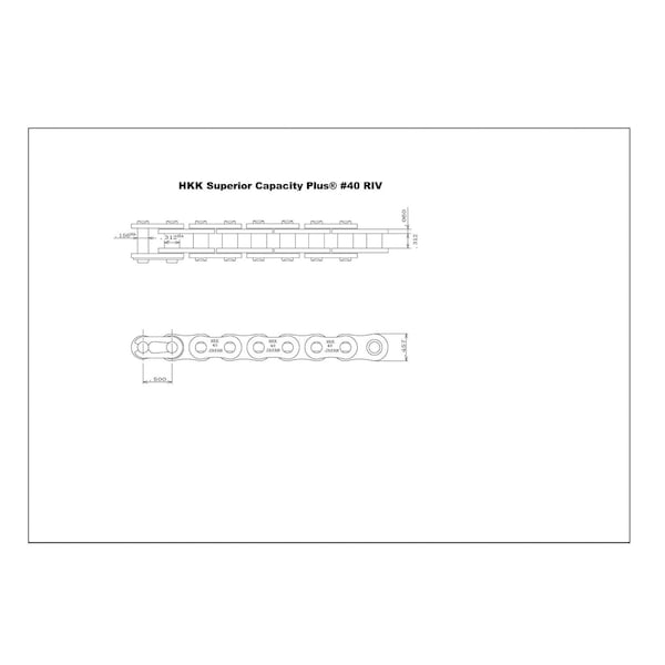 Hkk Chain Riveted Single Pitch Roller chain, 10 ft OAL, 1/2 P, 0.312 Dia x 5/16 in W Roller, 304 SS SR040R1A - main