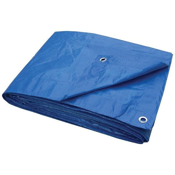 Prosource Tarpaulin, 12 ft L, 10 ft W, 3.5 mil Thick, Polyethylene, Blue T1012BB70 - main