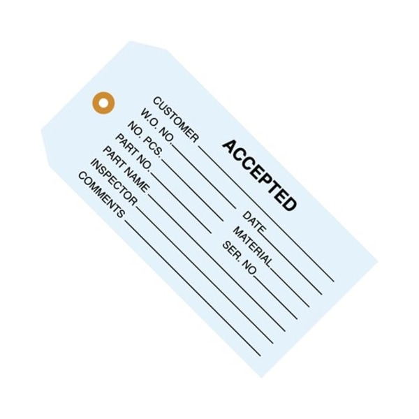 Partners Brand Inspection Tag, 4 3/4x2 3/8", PK1000, 13 Point Cardstock, 4 3/4" W, Blue, 1000 PK G20011 - main