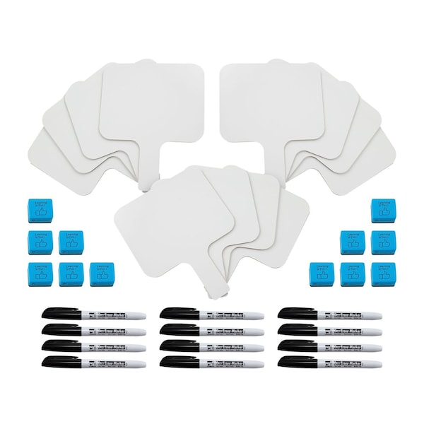 Charles Leonard Class Pack Dry Erase Paddles with Markers and Erasers, One-Sided Plain, 12PK CL95676 - main