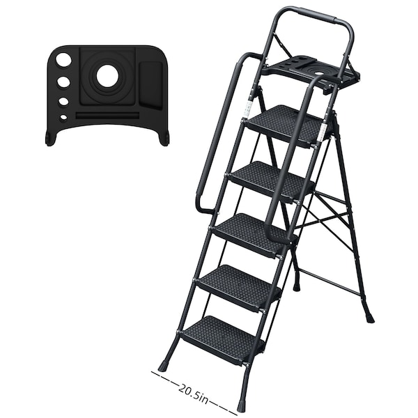 Wrightmaster 5.5 ft. Folding Steel Ladder (10 ft. Reach) w/330 lbs Capacity, Utility Top Platform, Safety Rails ZR-5189P418344 - main