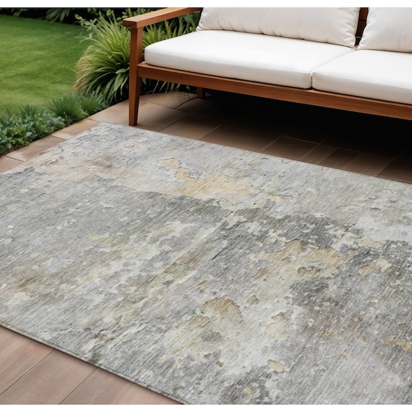 Homeroots 9' X 12' Gray Abstract Washable Indoor Outdoor Area Rug 607804 - main