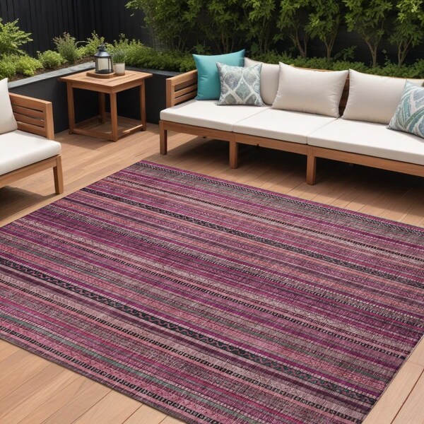 Homeroots 9' X 12' Pink Mauve And Blush Striped Washable Indoor Outdoor Area Rug 616380 - main