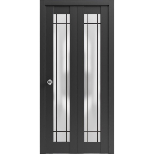 Sartodoors Sliding Closet Bi-fold Doors Planum 2112 Black Solid Core Modern Interior PLANUM2112BF-BLK-64 x 80 (2* 32x80) - main