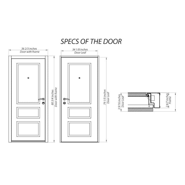 Vdomdoors Steel Door Deux 5755 Gray Graphite Transom Window Stainless Inserts Single Modern Painted-W36xH80+1 DEUX5755EXD-GRE-W36 x H80+16-Right-hand Inswing - main