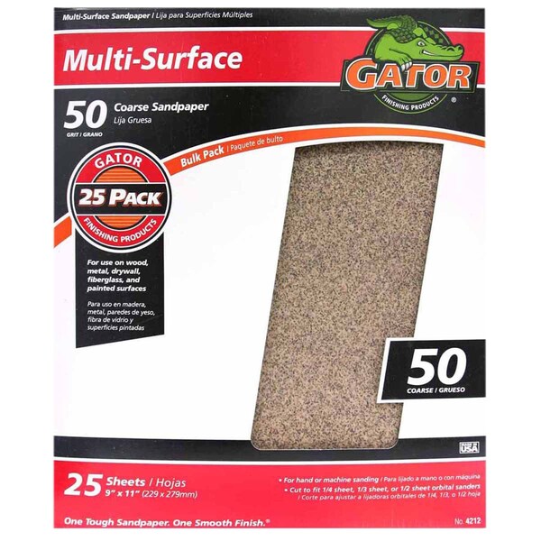 Gator Finishing 9 x 11 in. Multi-Surface Sandpaper, 50 Grit, Coarse, 25PK 4212 - main