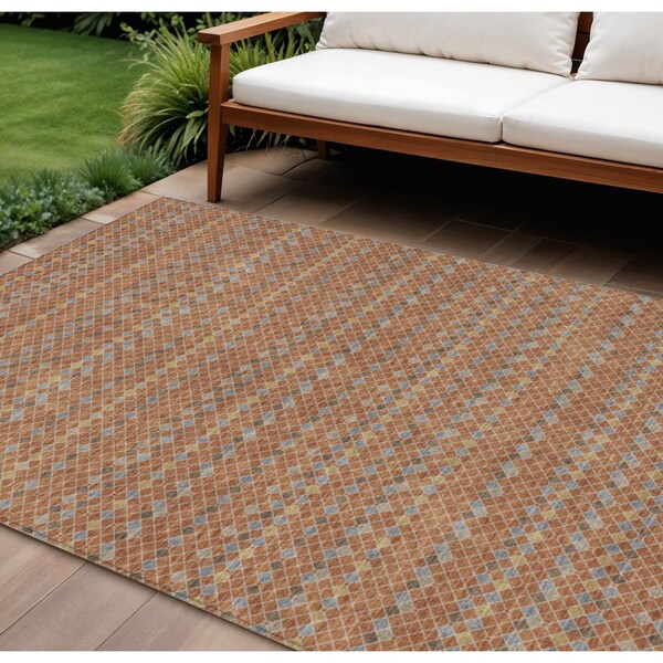 Homeroots 10' X 14' Orange And Taupe Striped Washable Indoor Outdoor Area Rug 610563 - main