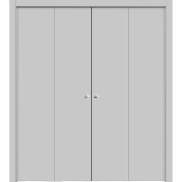 Sartodoors Sliding Closet Double Bi-fold Doors, Planum 0010 Matte Grey, Sturdy Tracks Moldings Trims Hardware PLANUM0010DBF-GRE-72 x 96 (4* 18x96) - main