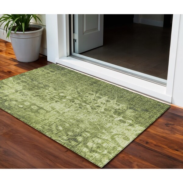 Homeroots 3' X 5' Olive Green Ikat Washable Indoor Outdoor Area Rug 576989 - main