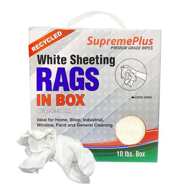 Supremeplus Recycled White Sheeting Cleaning Rags, 10 lbs. Compressed Box SP-5673 - main