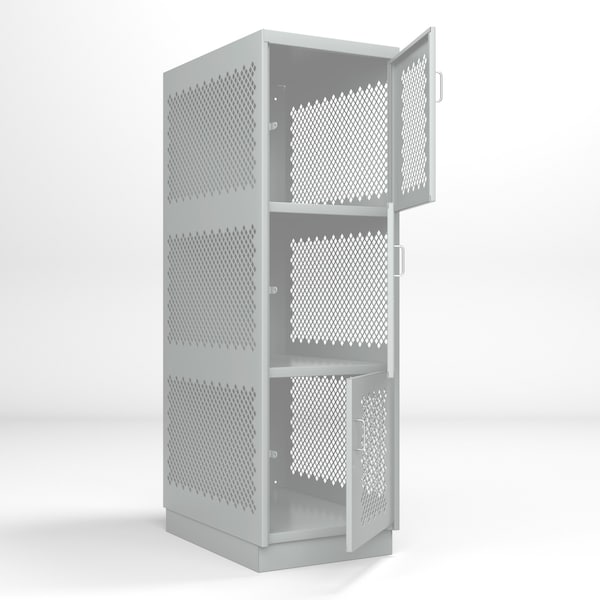 Pucel Heavy Duty Storage Locker, 24 in W x 36 in D x 74 in H, 4 in Base, Three Door, Ventilated, Gray DLCU-2436-3-PERF-B - main