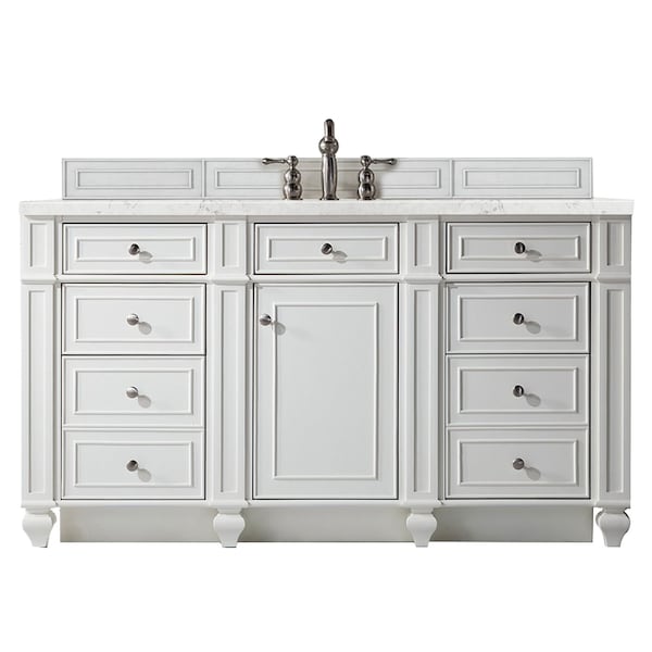 James Martin Vanities Bristol 60'' S Vanity, Bright White w/ Jasmine Pearl Silestone Top w/FreePower Wireless Charger 157-V60S-BW-FEJP - main