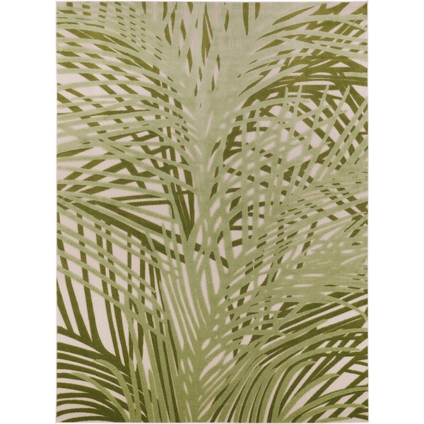 Homeroots 12' X 15' Ivory And Green Palm Leaf Indoor Outdoor Area Rug 548131 - main