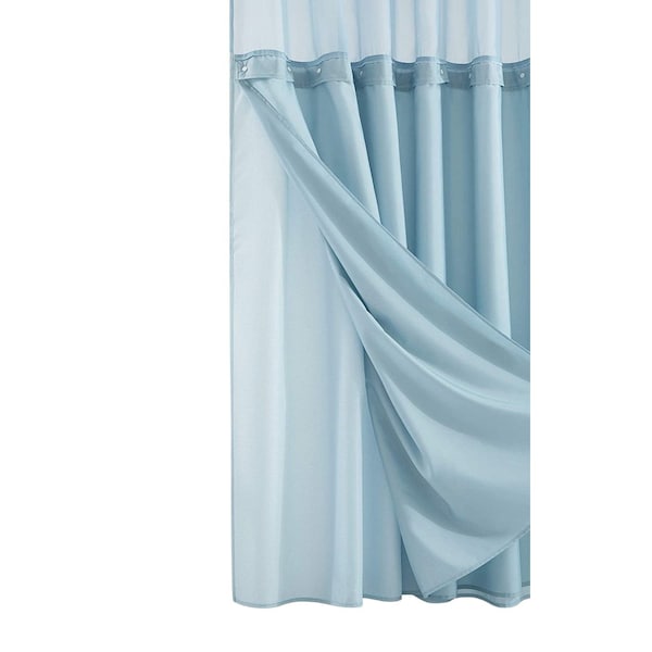 Homeroots Light Blue Sheer and Grid Shower Curtain and Liner Set 399760 - main