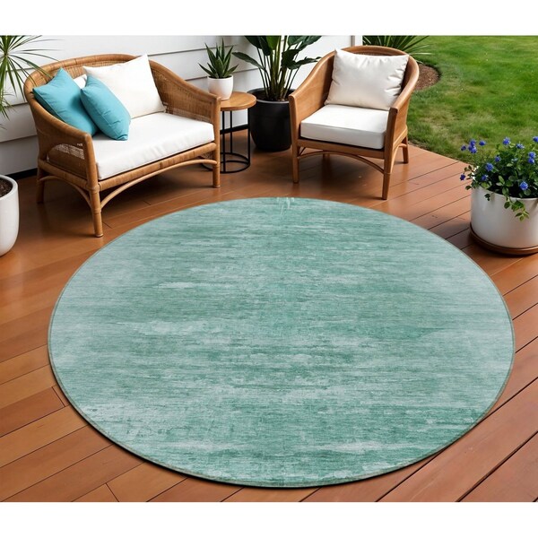 Homeroots 8' Aqua And Teal Blue Round Abstract Washable Indoor Outdoor Area Rug 587628 - main