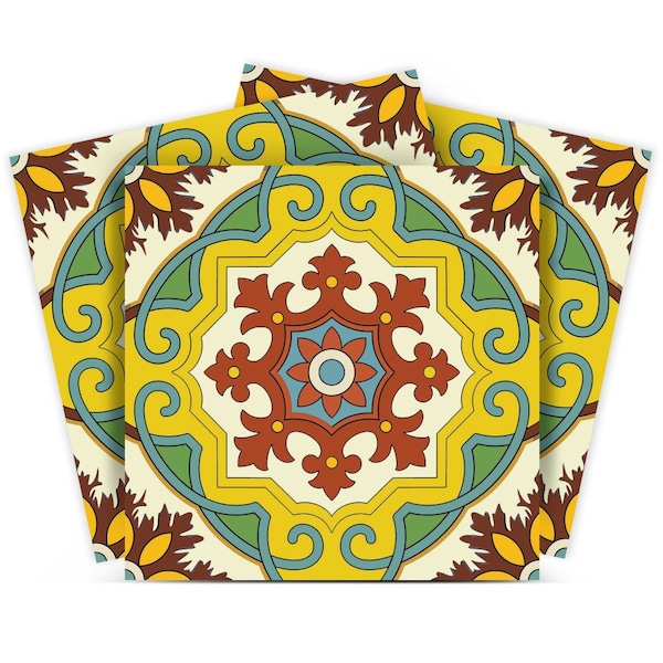 Homeroots 12" X 12" Green Yellow Fortuna Peel and Stick Removable Tiles 555913 - main