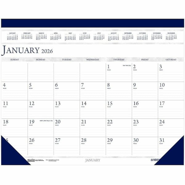House Of Doolittle HOD150HD Desk Pad Calendar- Perf. Top- Jan-Dec- 22in.x17in.- Gray-Blue the product will be for the current year. HOD150HD - main