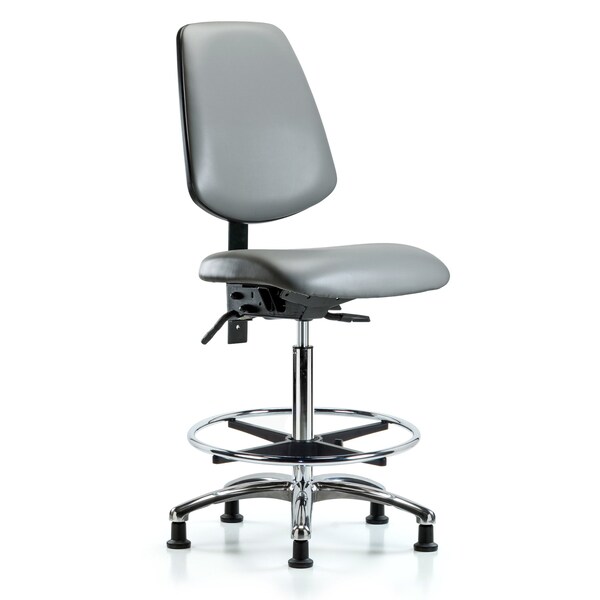 Blue Ridge Ergonomics Vinyl Chair Chrome, High Bench, Med Back, Tilt, Foot Ring, Glides, Sterling BR-VHBCH-MB-CR-T1-A0-CF-RG-8840 - main