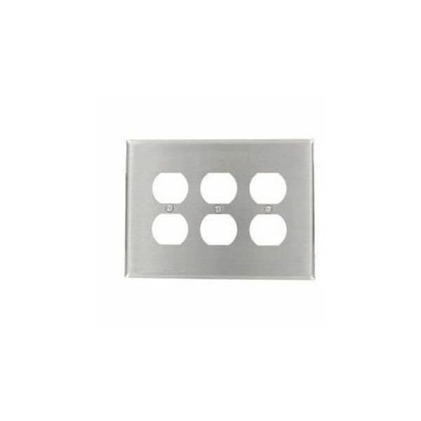 Leviton Receptacle Wallplate, Oversized, Gang 3, Brushed Stainless Steel 84130-40 - main