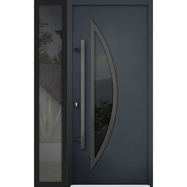 Vdomdoors Steel Door Deux 6501 Anthracite Sidelight Exterior Window Stainless Inserts Single Modern Painted-W DEUX6501EXD-BLK-W36+16 x H80-Left-hand Inswing - main