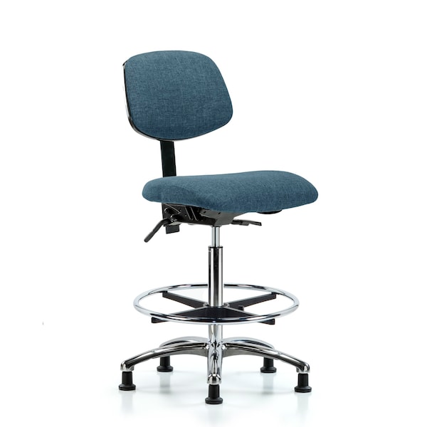 Blue Ridge Ergonomics Chair, Fabric, Hi Bench, Chr CF Glides, Blu, No Arms, 26" to 35-1/2" Height, Blue BR-FHBCH-CR-T0-A0-CF-RG-F43 - main