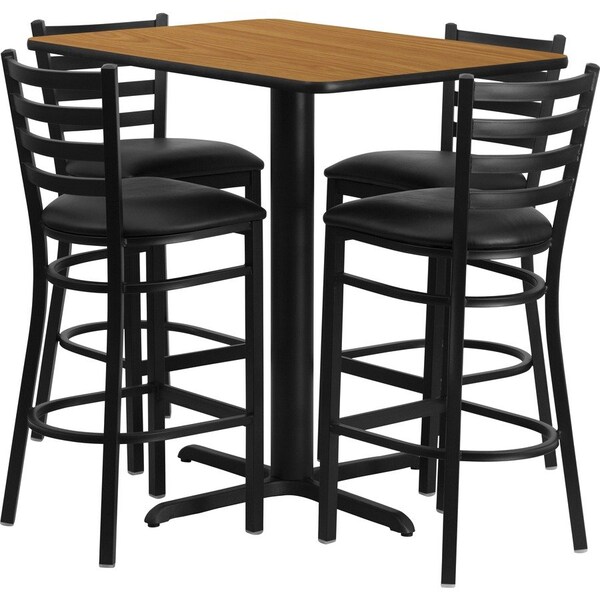 Flash Furniture Rectangle Nat Bar Table, Rectngl w/X-Base, Blk Seats, 42" L, 24" W, 42" H, Laminate Top, Wood Grain HDBF1019-GG - main