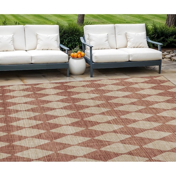 Homeroots 9' X 12' Orange And Copper Geometric Washable Indoor Outdoor Area Rug 577083 - main