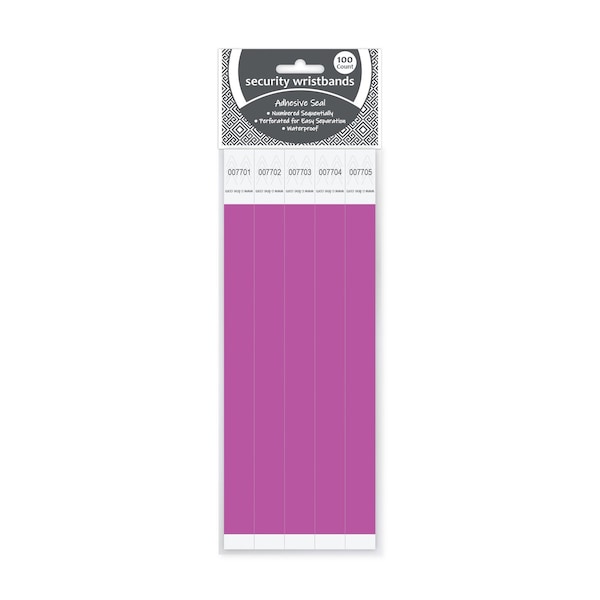 C-Line Products 3/4" x 10" Purple DuPont Tyvek Security Wristbands, 100/PK 89109 - main