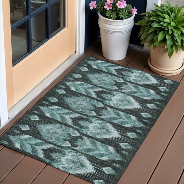 Homeroots 3' X 5' Teal Blue Aqua And Charcoal Southwestern Washable Indoor Outdoor Area Rug 587830 - main