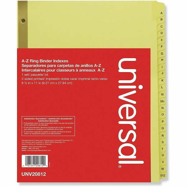 Universal One Preprinted Plastic-Coated Tab Dividers, 25 Alphabet Tabs, Letter, Buff, 25/Set UNV20812*** - main